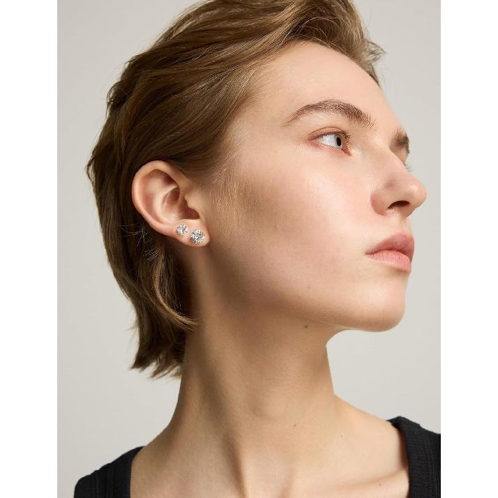 6 Pairs Stud Earrings Set, Hypoallergenic Cubic Zirconia 316L Earrings Stainless Steel CZ Earrings 3-8mm (Steel color)