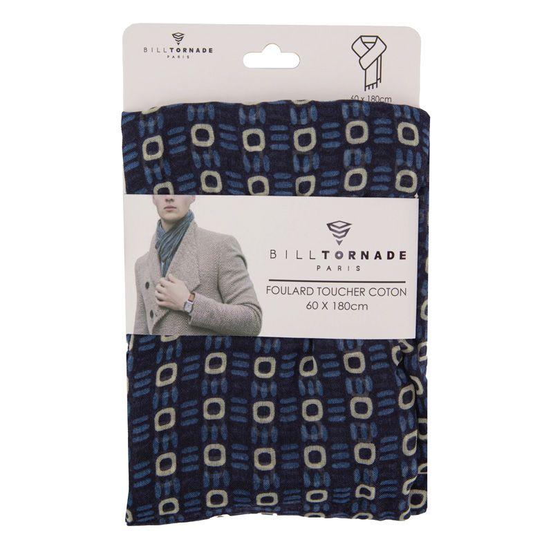 Men's Blue Printed Cotton Scarf 60x180 Cm BILL TORNADE