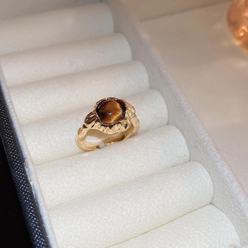 Женское роскошное винтажное кольцо из титановой стали с тигровым глазом