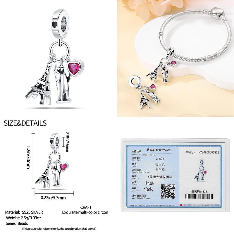 Copper Eiffel Tower Triumphal Arch Famous Architectural Charms Beads Fit Pan Original Bracelets Diy Fine Jewelry