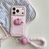 Розовый клетчатый 3D чехол для телефона Apple и шнурок для iPhone 14, 15, 16 Pro Max, 17