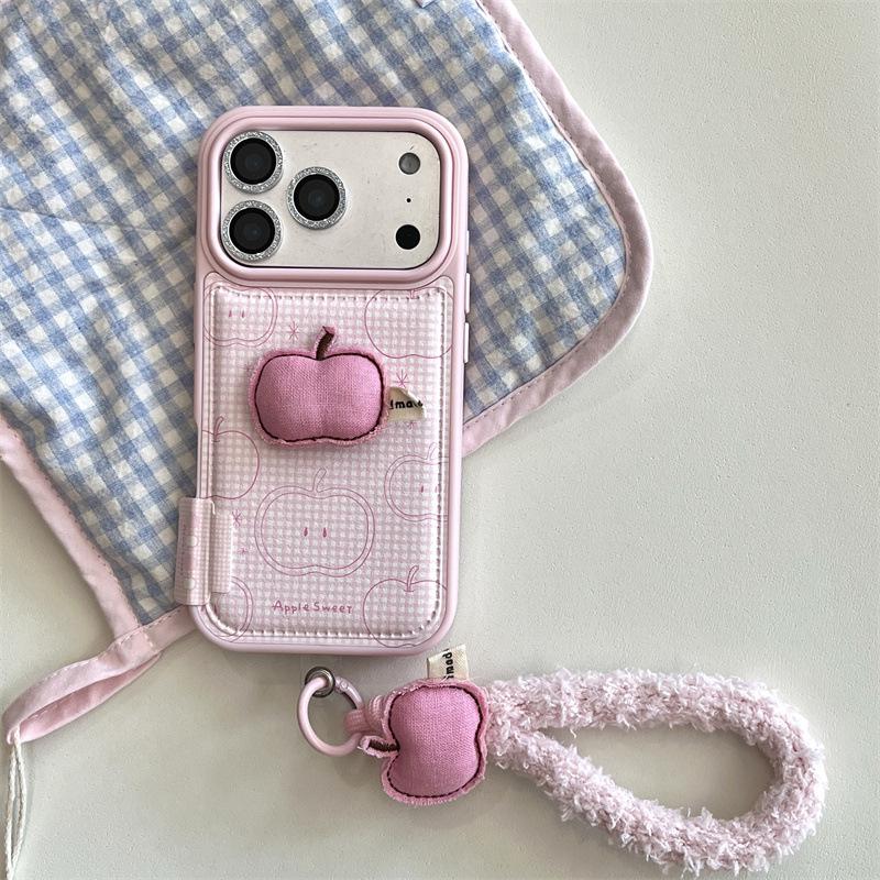 Розовый клетчатый 3D чехол для телефона Apple и шнурок для iPhone 14, 15, 16 Pro Max, 17