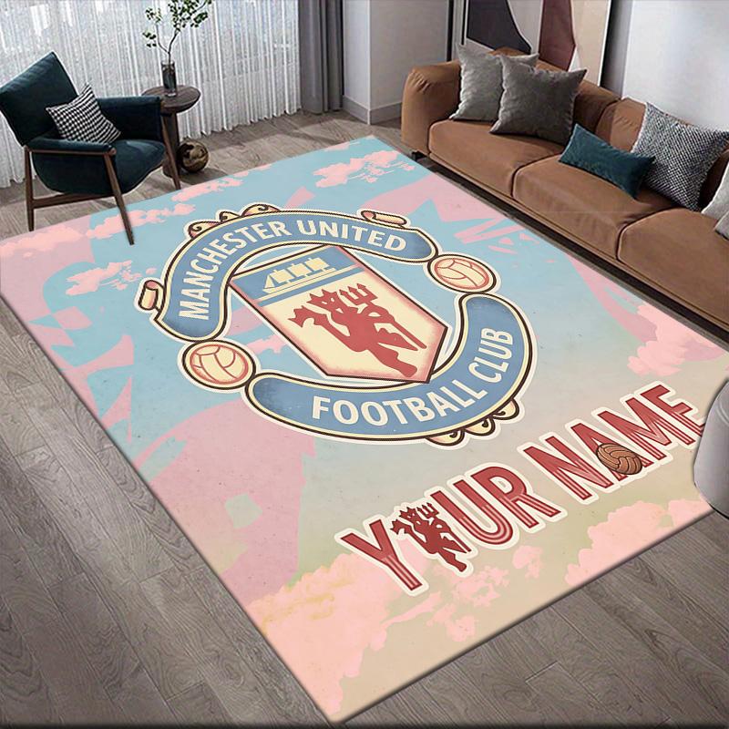 Custom Name Manchester United Flannel Pattern Square Carpet,Area Rug,Carpet Rug for Living Room Bedroom Sofa Playroom Decor,Non-slip Floor Mat