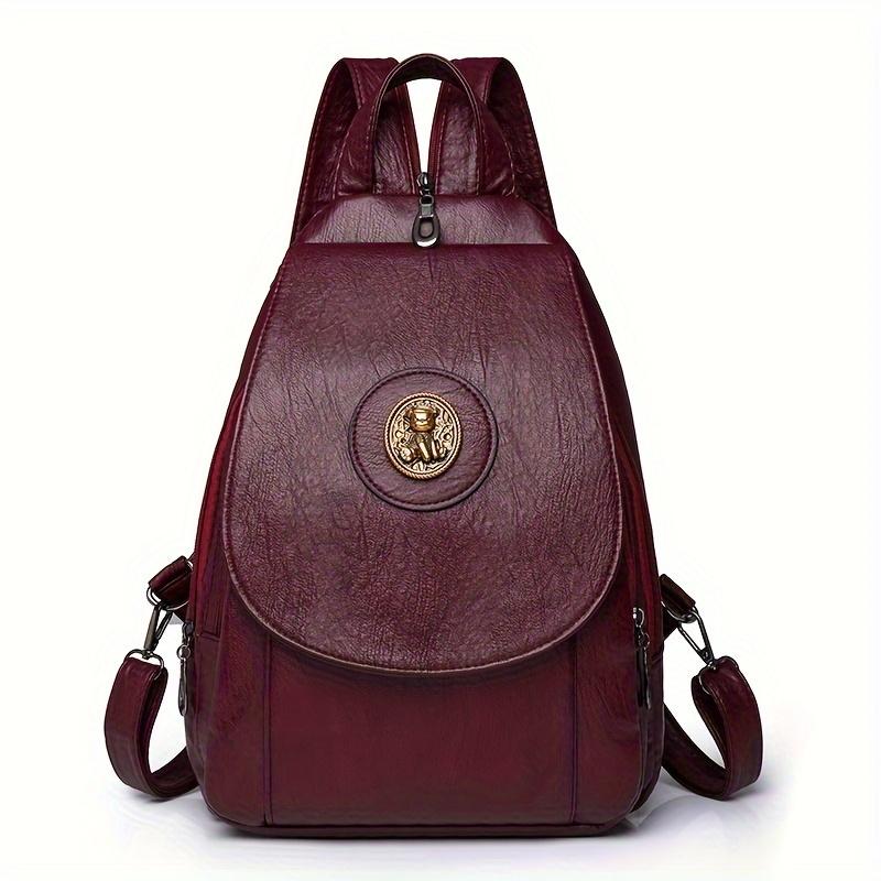 Solid Color Luxury Women Leather Backpacks For Girls Casual Daypack Black Vintage Backpack School Bags For Students