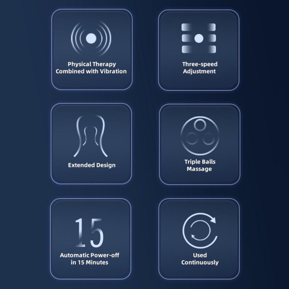 Vibration Cervical Massage Instrument Triple Balls Extended Handle Neck Massager Roller Ergonomic Three-level Adjustment