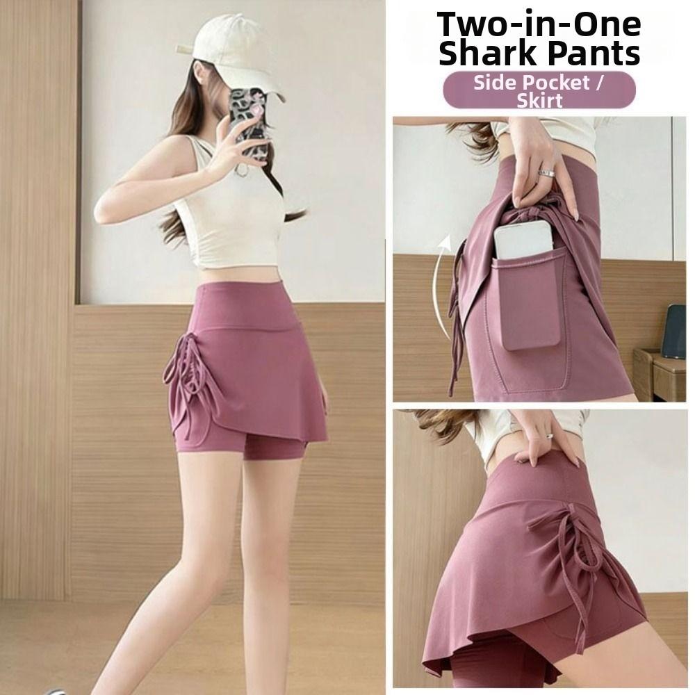 Three-quarter Women's Yoga Skirt Fake Two Piece Fitness Skirt Anti-Light Sports Skirt Pants Tennis