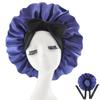 Silk Satin Sleep Cap with Ribbon Bow for Women - Elastic Wide Brim Bath Headscarf Hat for Hair Care