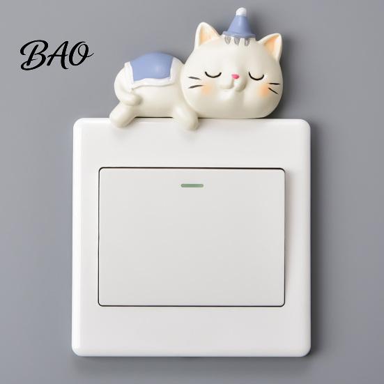 Home Atmosphere Decoration Cute Cat Light Switch Sticker, Adorable Kitten Wall Self?Adhesive Socket Panel Living Room Surround Cover Decor,