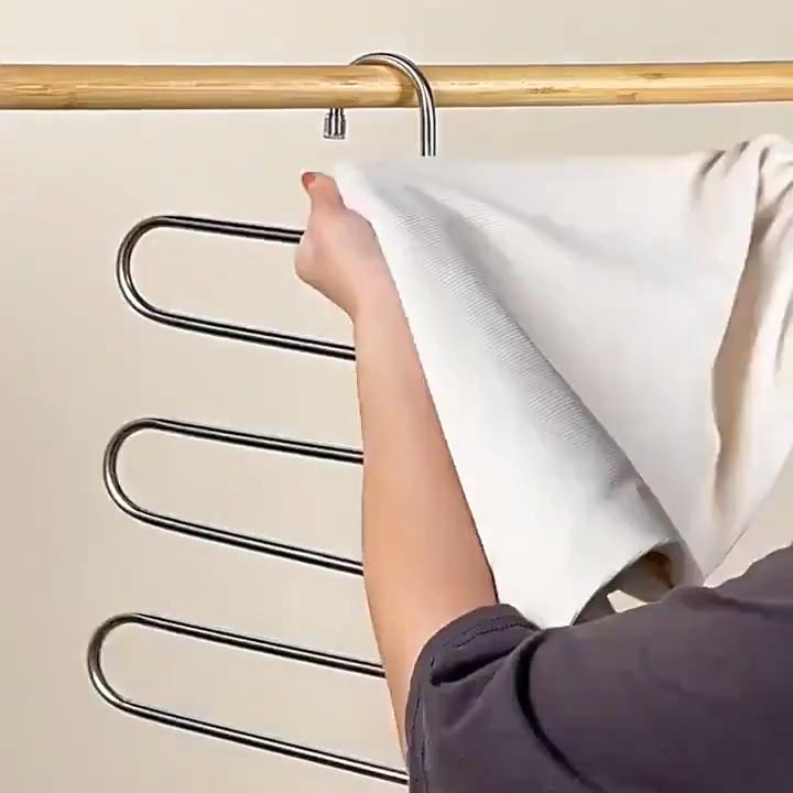 5-уровневая вешалка для брюк из нержавеющей стали — S-образная, нескользящая, не оставляющая следов, многослойный органайзер для хранения в шкафу