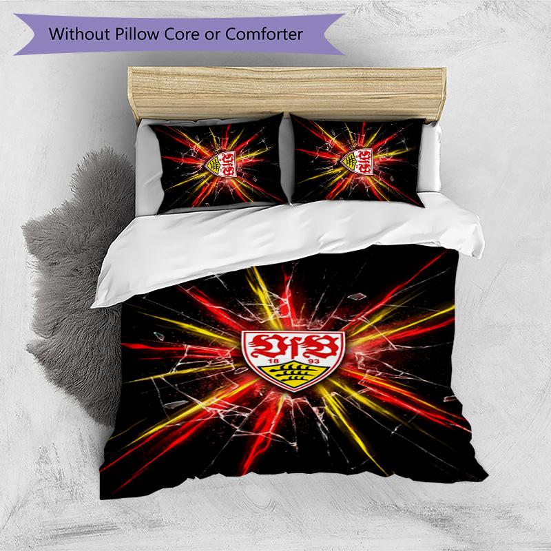 VfB Stuttgart Football Printed 3 Pieces Bedding Set, Comfortable Skin Friendly Bedroom Duvet Cover Set