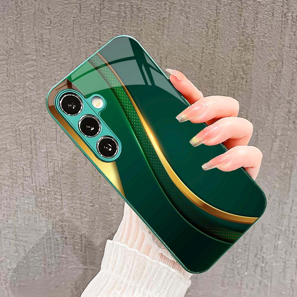 Новый чехол-бандл со стеклянной текстурой для Samsung Galaxy S26 S25 S24 S23 S22 S21 FE Ultra Plus Встроенное стекло зеленый Изысканный