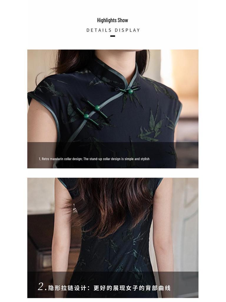 Платье-чонсам Bei Zhi Yun Black Retro без рукавов с халтером - Обновленное издание Осень 2025