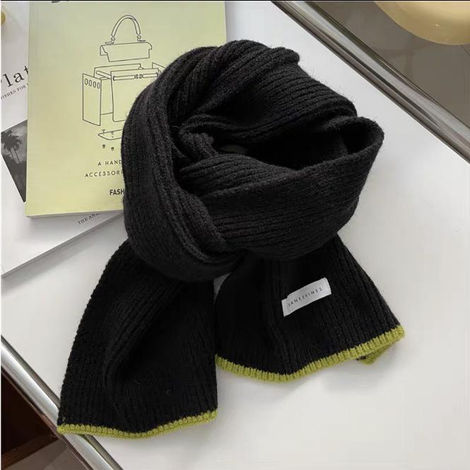 Korean cotton knitted wool scarf women's autumn and winter atmosphere white thickened warm solid color scarf