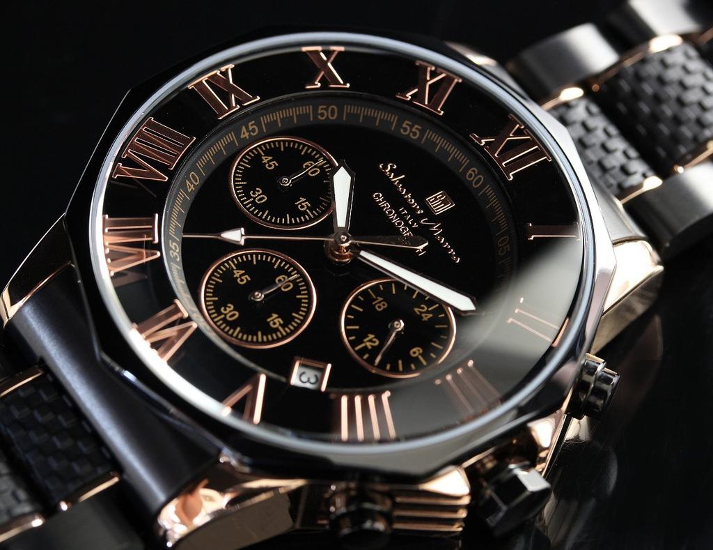 Часы-хронограф, водонепроницаемость до 10 АТМ, деловые, формальные, итальянская марка, ограниченная модель SM15104 x Pink [Salvatore Mara] мужские (Черное золото) [Элемент]