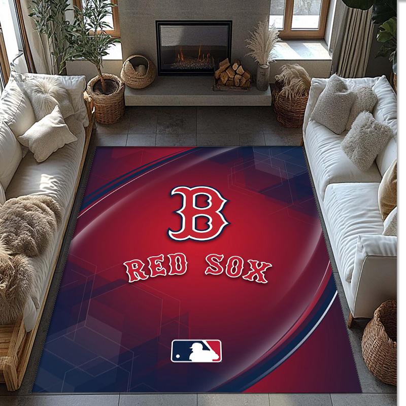 Boston Red Sox Crystal Velvet Carpet Soft Anti?Slip Floor Mat Comfortable Home Living Room Bedroom Decor Rug