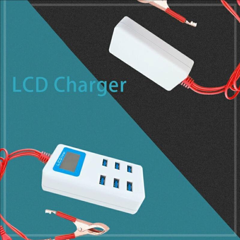 6-портовый USB-адаптер для зарядки в автомобиле с ЖК-дисплеем для мониторинга зарядки в реальном времени. Поддерживает зарядку нескольких устройств.
