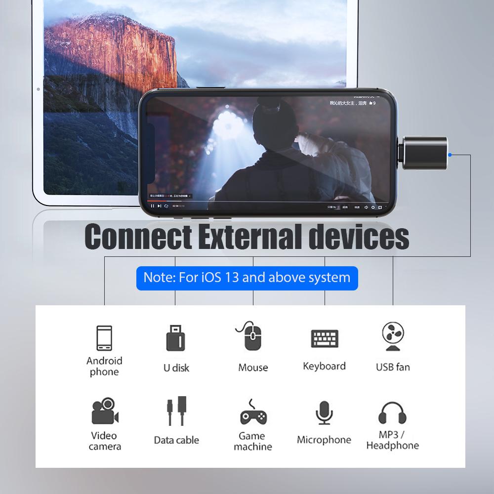Адаптер OTG USB, подходит для iPhone14 13 12 11 Pro XS Max XR X 8 7 6s Plus, подходит для iPad, конвертер освещения в зарядный адаптер USB 3.0