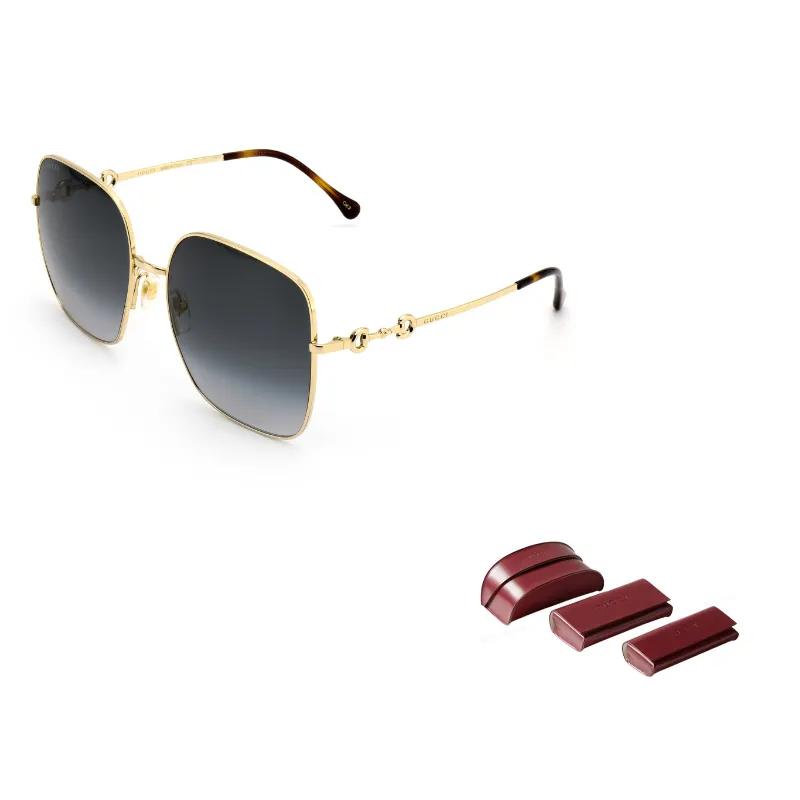 GUCCI Women's Horsebit Vintage Metal Square Sunglasses Grey (Unisex) Sunglasses GG0879S 001