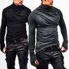 Spring Autumn Men Top Neck Protection High Collar Slim Fit Stretchy Pleated Long Sleeves Pullover