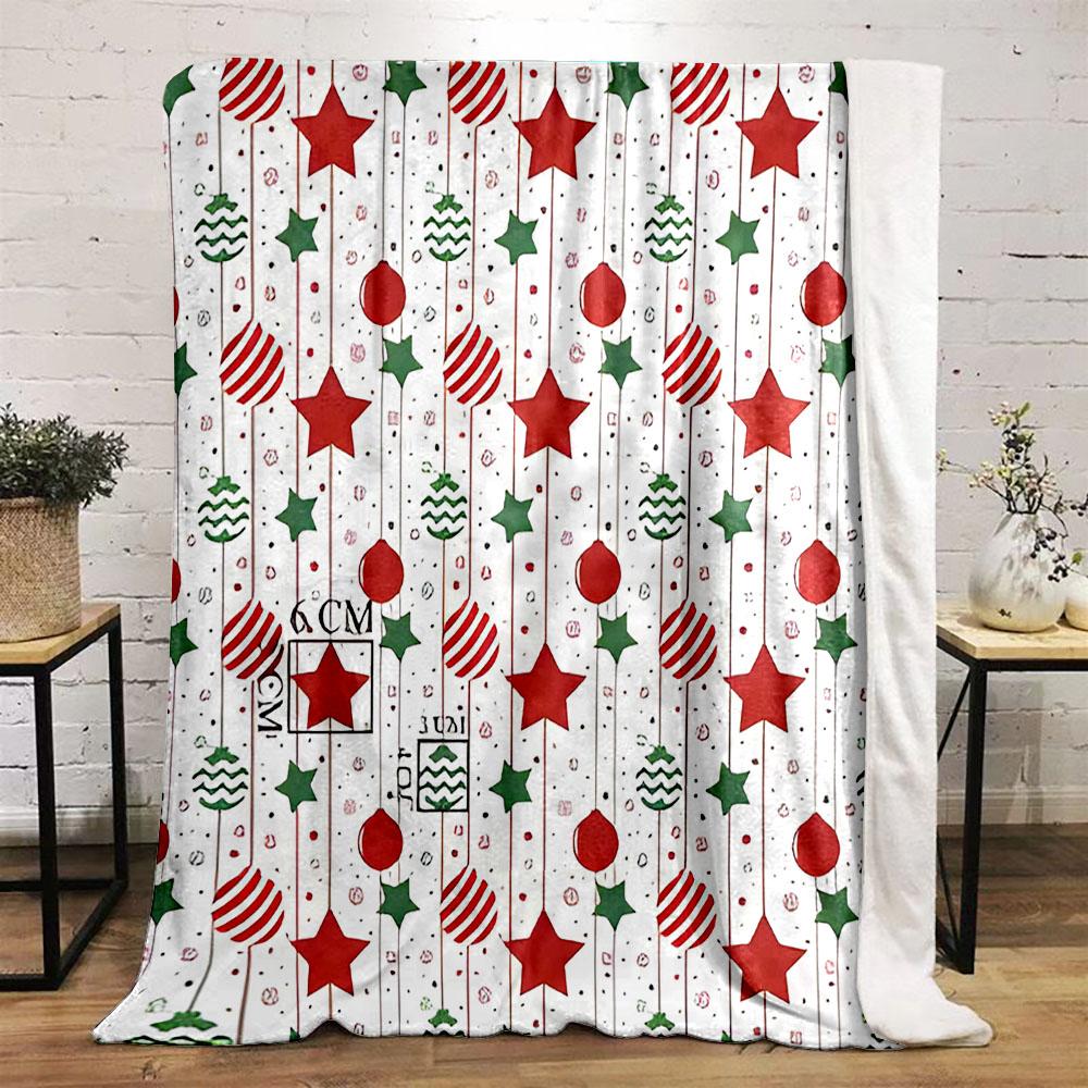 Red and Green Christmas Ornament Pattern Patterned flannel blanket perfect for the bedroom living room, sofa, or a little nap