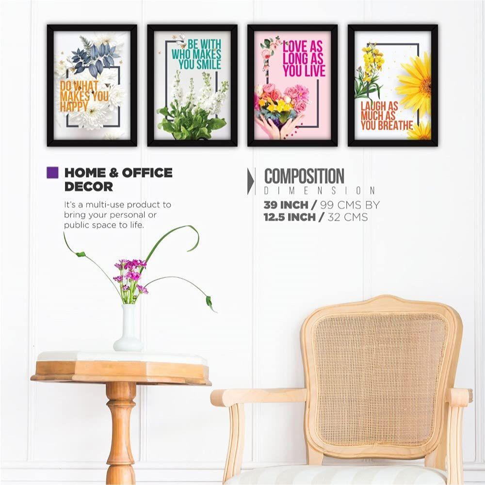Настенные картины в рамке с вдохновляющими цитатами для офиса и дома — набор из 4 шт. — «Счастье», смола
