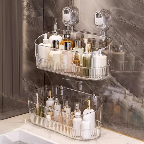 Стеллаж для хранения Большой вместимости Сильный несущий Легко устанавливается Без сверления Присоска для ванной