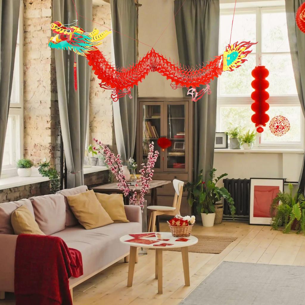 Китайский фонарь-дракон 1 метр Пластиковый подвесной фонарь для Фестиваля Lunar New Year 2026 Декор двери, дерева, потолка, окна