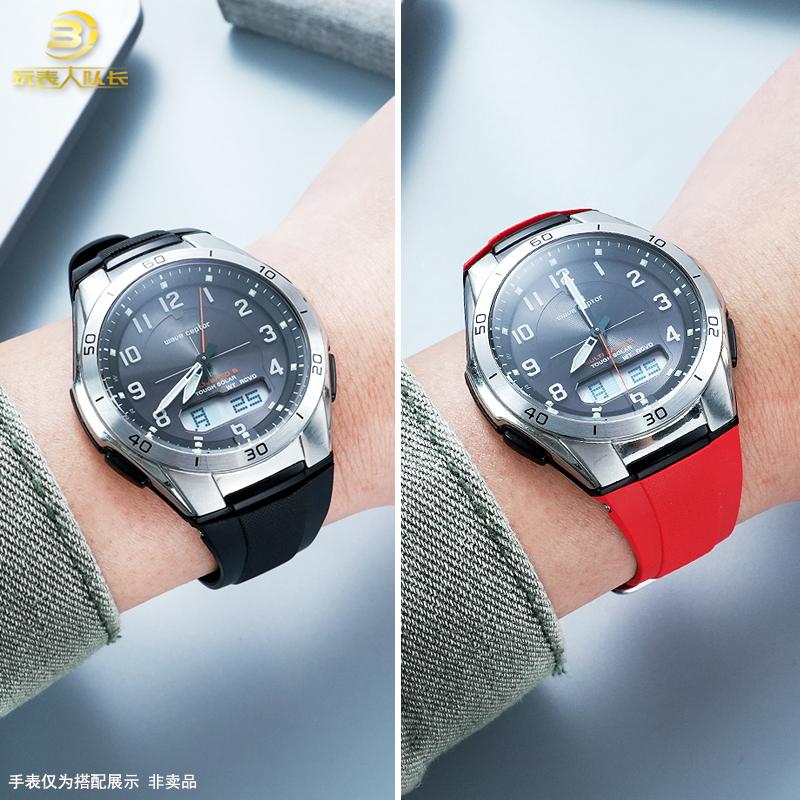 Для спортивных часов Casio WVA-M640/WVA-M650/WVQ-M410 Премиальный ремешок для часов из смолы и силикона Мужские водонепроницаемые аксессуары-цепочки Черный