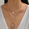 Rhinestone Pearl Cross Pendant Multi-Layer Choker Necklace: European & American Fashion Jewelry