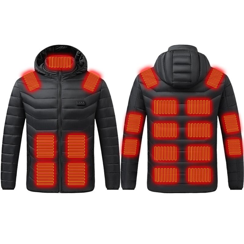 Men Heated Jackets Outdoor Coat USB Electric Battery Long Sleeves Heating Hooded Jackets Warm Winter Thermal Clothing