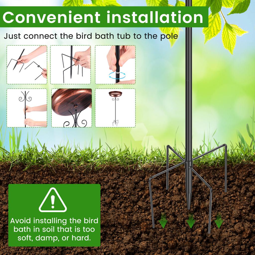 Садовая поилка для птиц Металлическая уличная напольная поилка 81 см Регулируемая высота Чаша-кормушка для птиц для дома, патио, двора, сада, украшение