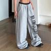 American Stitching Heavy Industry Printing Loose Casual Sweatpants Women's Summer Jazz Hiphop Sweatpants Gray Summer Spring