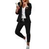 2 Pcs/Set Women Coat Pants Set Business Set Long Sleeves Solid Color Drawstring Elastic Waist Lapel Slim Fit Pants Blazer Trousers Suit