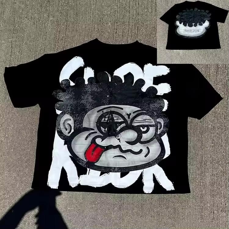 RogueWave Vintage Мужская хлопковая футболка с графическим принтом Big Face Y2K с короткими рукавами винтажная оверсайз футболка уличная одежда