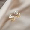 Dongdaemun Three-Dimensional Zircon Flower Earrings, Super Fairy Small Fresh Petal Earrings