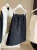 Korean High-End Quilted A-Line Midi Skirt for Women - 2025 Autumn/Winter, Gourd Stitching, Elastic Waist, Petite Fit