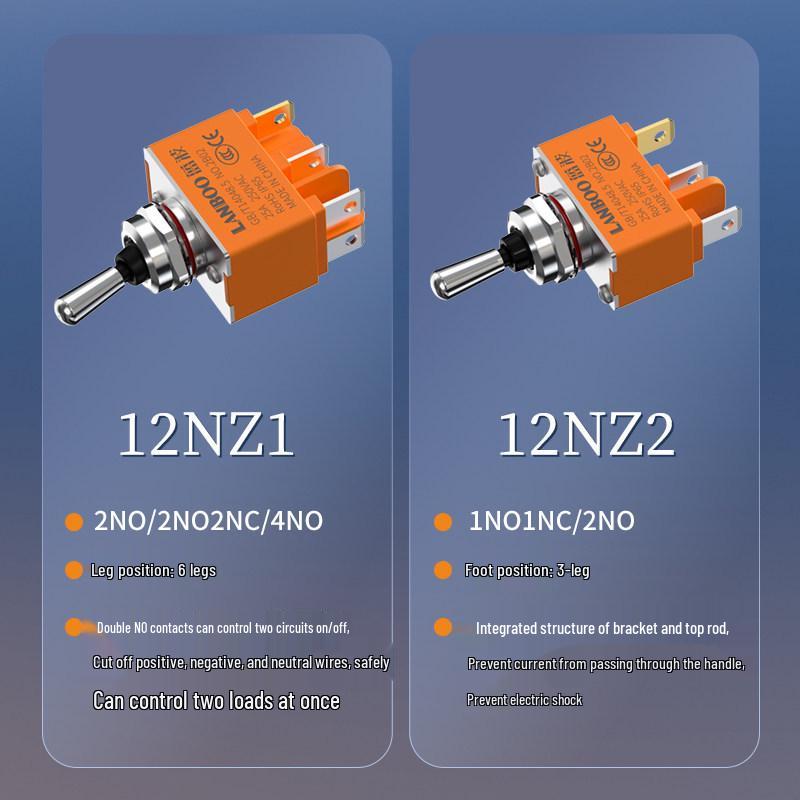 Lanbo N2Z 12mm 25A High-Current Waterproof Metal Toggle Switch with 3 and 6 Pin Options
