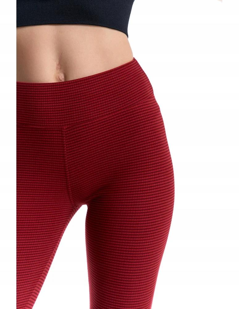 Women's High Waist Ribbed Leggings Fashionable Sporty MORAJ L/XL WINE RED