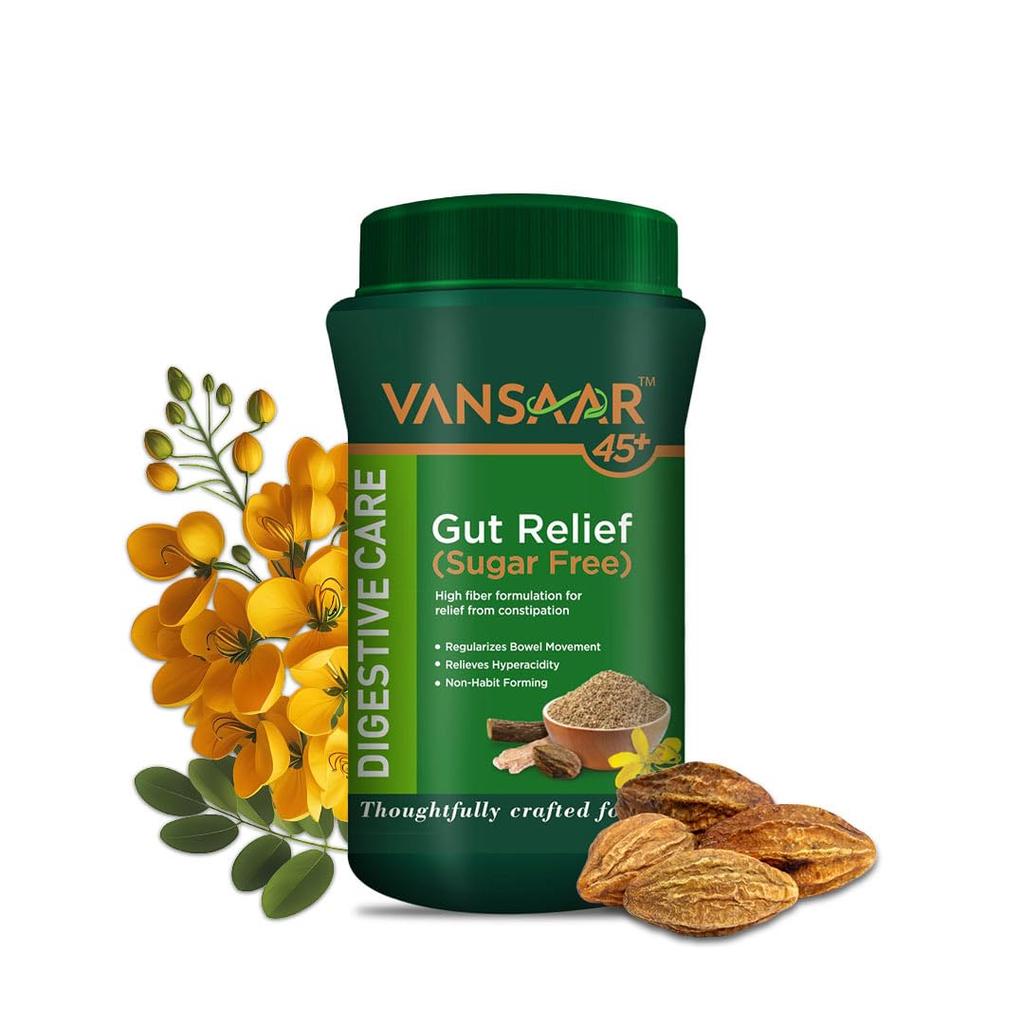 Vansaar Gut Relief Порошок без сахара 100 г | Аюрведическое средство для очищения желудка при запорах, газах, вздутии живота | Не вызывает привыкания, натуральная поддержка пищеварения