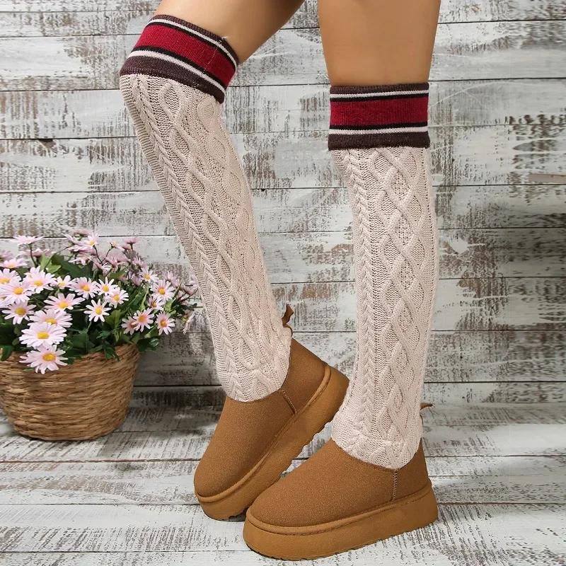 Модные горячие продажи меховые сапоги One Snow Boots High Tube Wool Tube Winter Women 2024 Новые высокие толстые ботинки на длинной платформе