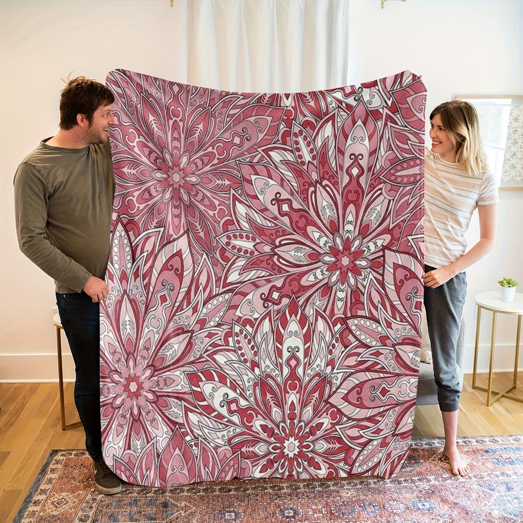 1pc Bohemian Floral Print Flannel Blanket - Soft Breathable 100% Polyester, All-Season Cozy Throw for Bed, Couch & Home Decor, M