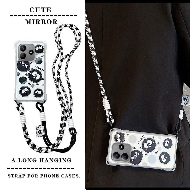 KEYSION Crossbody Strap Phone Case for Redmi Note 14 4G 5G Cute Cartoon Long Lanyard Mirror Shockproof Cover for Redmi Note 14 5G