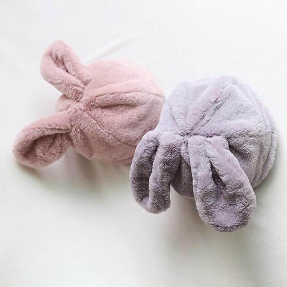 Women Girl Winter Warm Hat Soft Plush Cute Rabbit Ears Design Solid Color Beret
