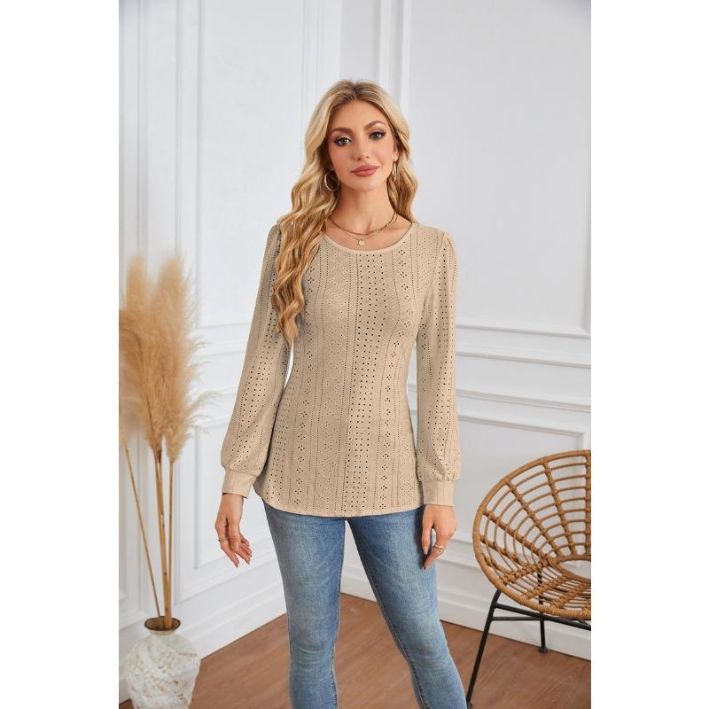 Женская футболка с круглым вырезом, маленьким отверстием, рукавом-пузырем и длинными рукавами, блузки и рубашки