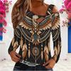 Women Plus Size Asymmetric Cutout Neck Cold Shoulder Long Sleeve Fitted Eagle Printed Top