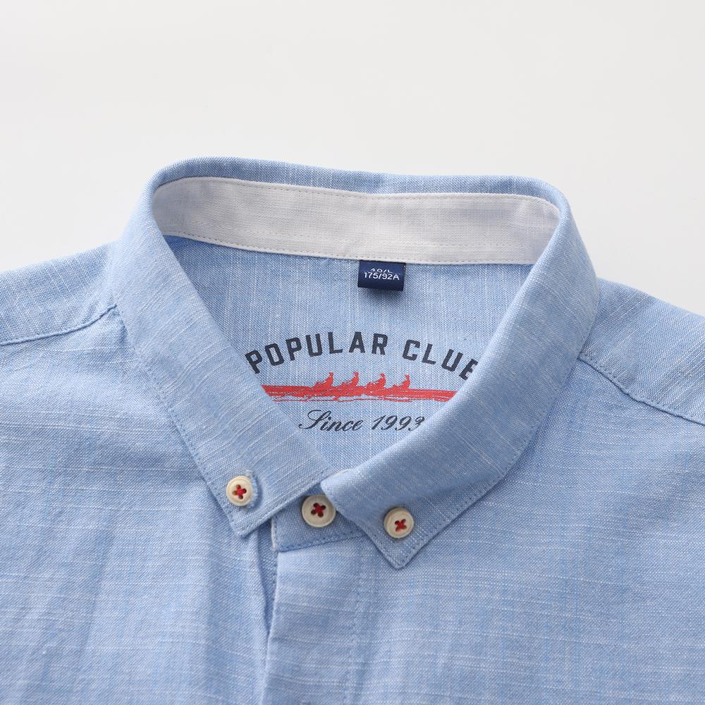 Мужская приталенная повседневная рубашка с длинным рукавом - Дышащая мягкая смесь хлопка и льна для весны/лета, воротник на пуговицах с левым нагрудным карманом