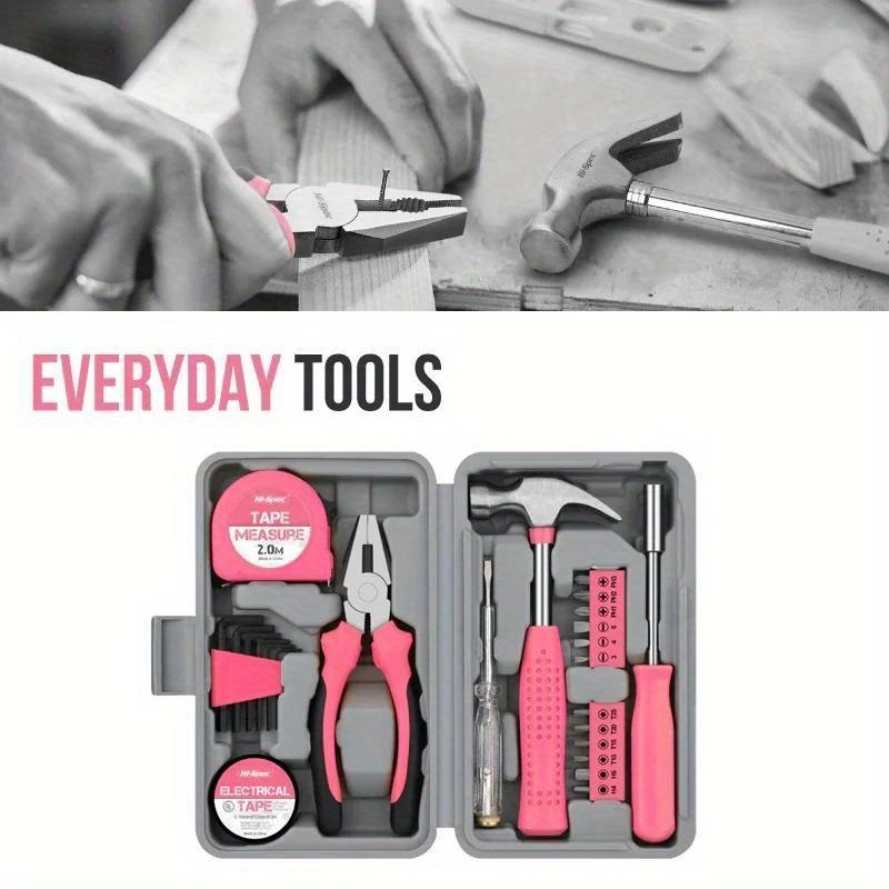 Gift,1 Set 24 In 1 Multifunctional Home Repair Hand Tool Set, Pliers, Tape Measure, Hammer Wrench, Screwdriver, Pink Hardware With Toolbox