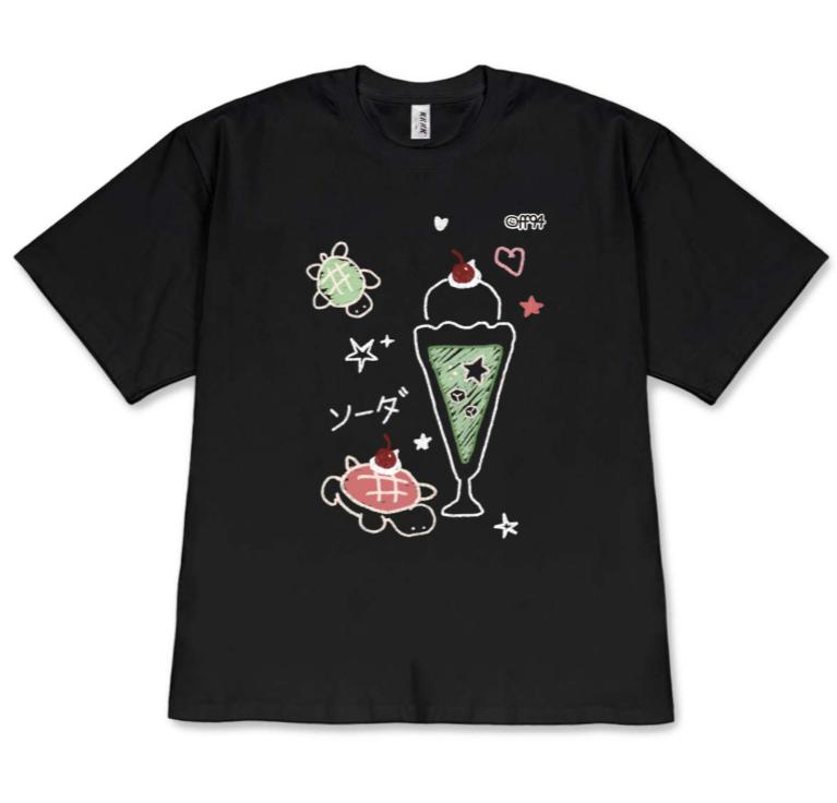 Minimalist Cute Turtle Doodle Graphic Tshirt Kawaii Soda Float Print Short Sleeve Casual Tee For Wounisex Aesthetic Tops Stylish