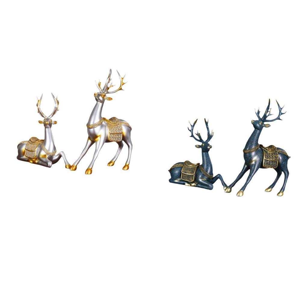 2x Reindeer Figurines Elegant,Nordic,Resin Sitting Standing Deer Statues Sculpture Deer Ornaments for TV Stand Tabletop Office