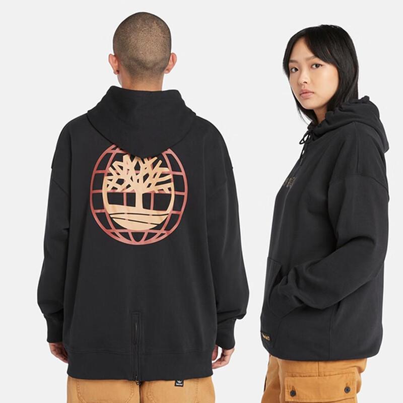 Timberland Мужская толстовка с капюшоном на молнии с логотипом Global Tree, черная A6UM2-001